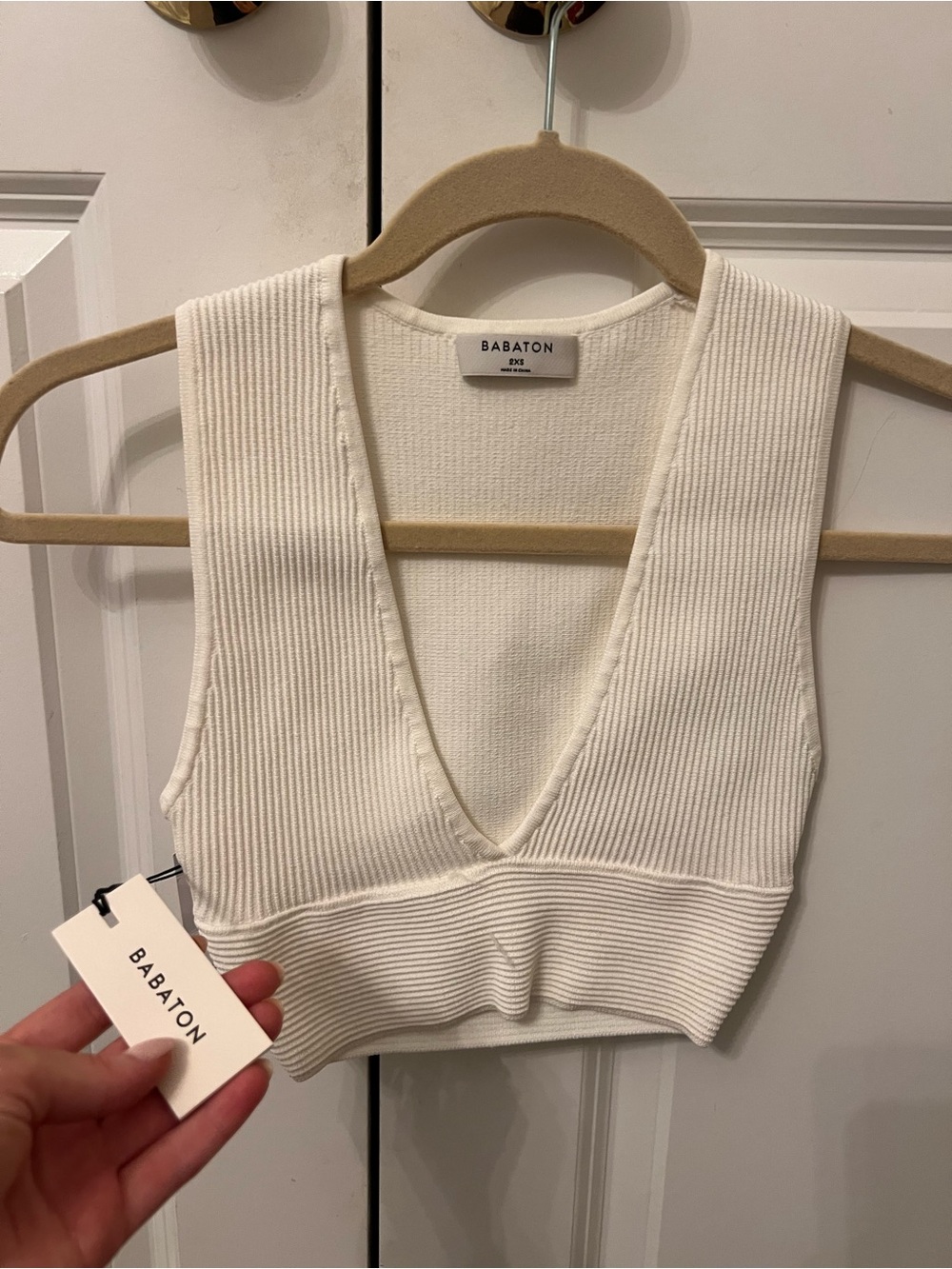 Babaton Ribbed V-Neck Crop Tank